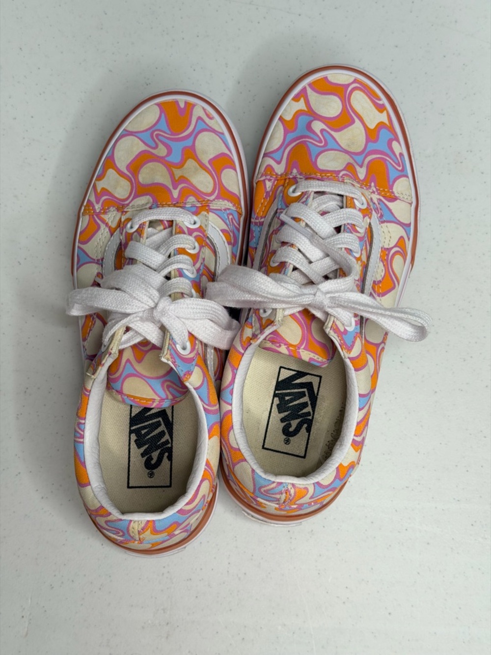 Vans Platform Lace-Up Sneakers in Orange, Pink, Cream Swirl - Picture 6 of 10